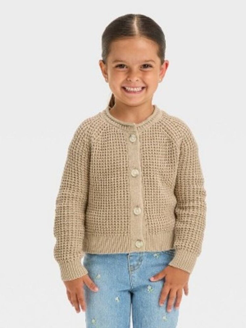 NEW Toddler Girls' Crop Waffle Stitch Cardigan - Cat & Jack™ Camel 2T